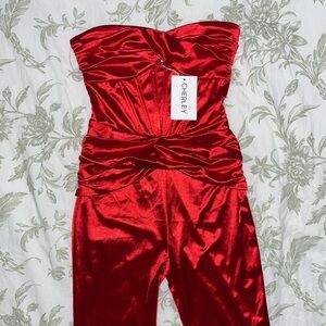 Cherley strapless cutout corset jumpsuit in cherry red